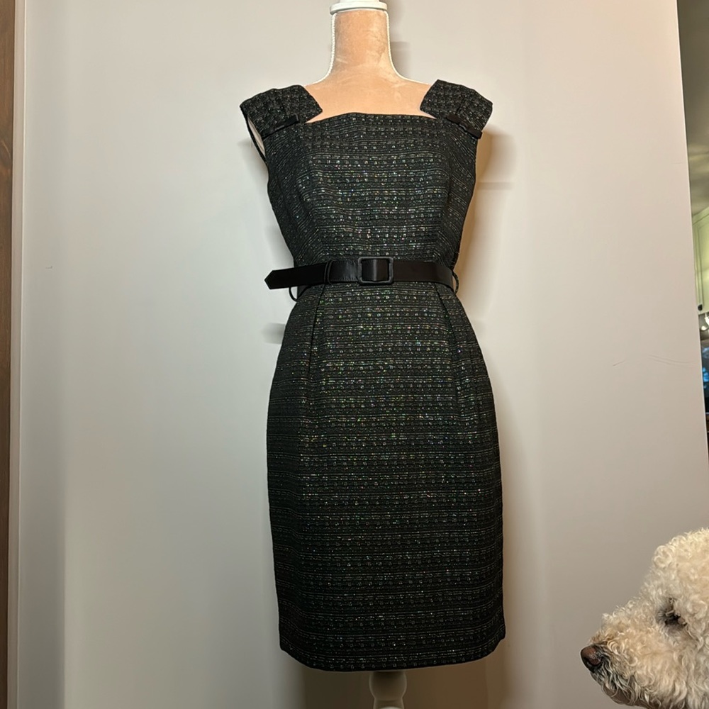 Wool cocktail dress with silver threads throughout.